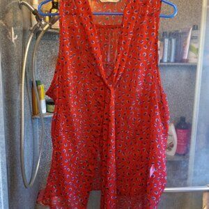 Old Navy Multicolor Printed Sleeveless Sheer Blouse with tie